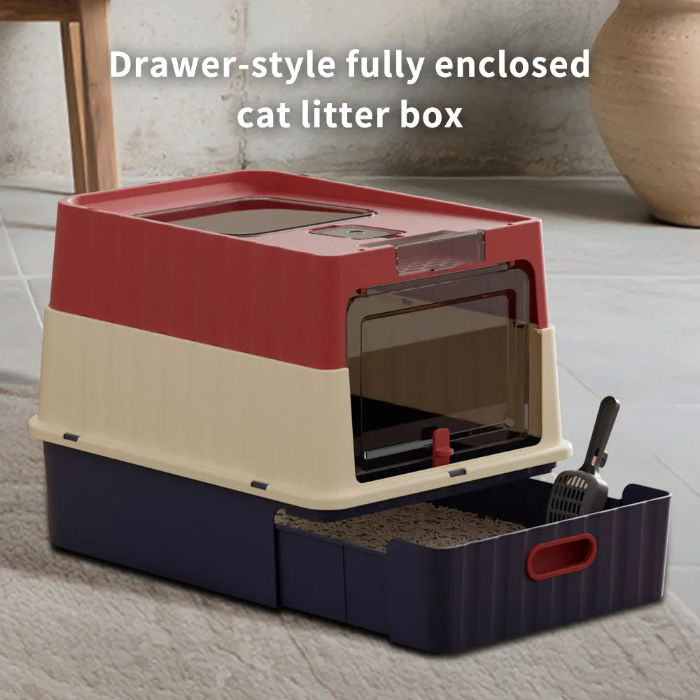 Simple Drawer Style Red Cat Litter Box, Humanized Design, Does Not Occupy Household Storage Space - view 2