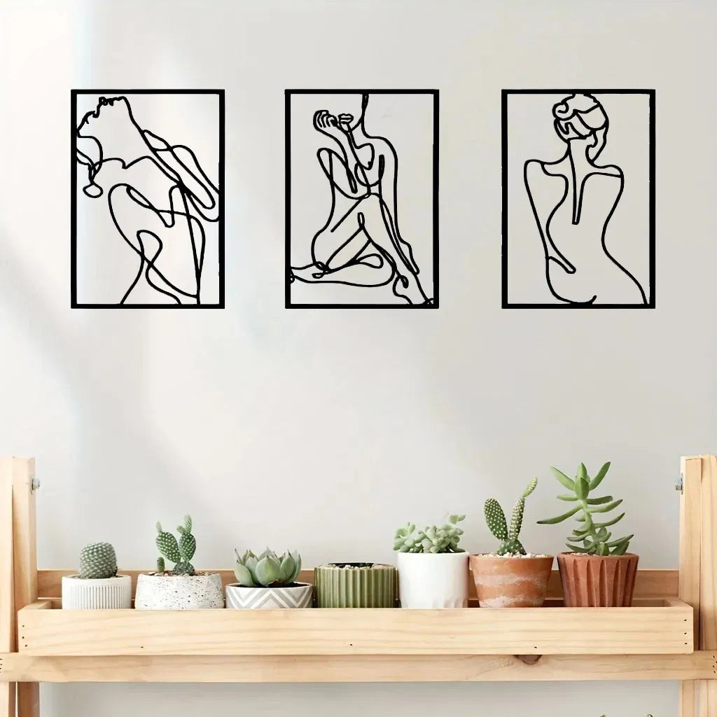3 Piece Abstract Line Art Wall Sculpture Set Modern Minimalist Decor for Living Room Bedroom Office - view 6