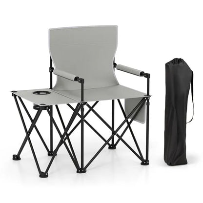 Oversized Foldable Camping Chair With Side Table & Cup Holder, 330 LBS Capacity For Outdoor Use-Gray - view 6