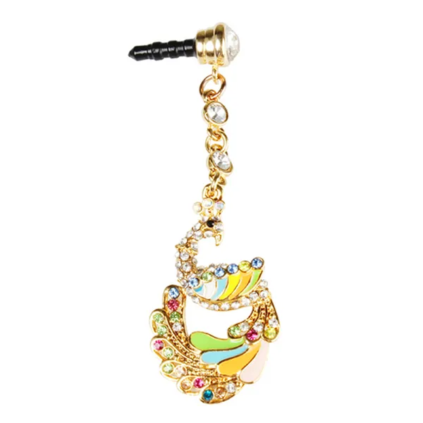 Colorful Crystal Diamond Phoenix Dust Cap Pendant For Cell Phone 3.5mm Jack - view 2