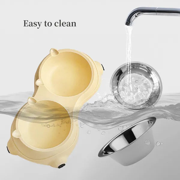 Anti Slip Base Double Cat Food Bowl, White Stainless Steel Food And Water Bowl, Easy To Clean And Detachable Design - view 4