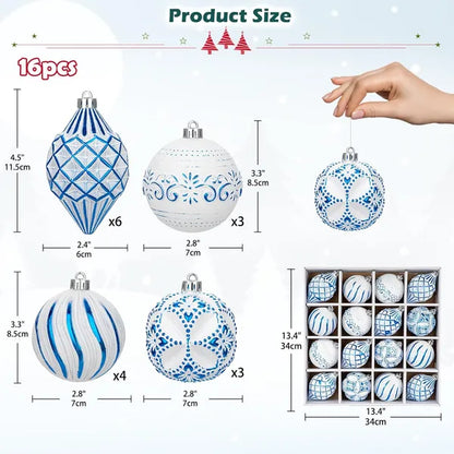 16PCS Shatterproof Christmas Ball Ornaments Set, Hand-Painted Holiday Decor With Assorted Sizes & Designs For Christmas - view 5