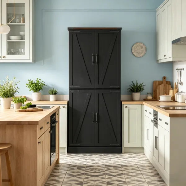 Rustic Barn Style Storage Cabinet With Adjustable Shelves 29.9 Inches X 15.7 Inches X 72 Inches For Kitchen