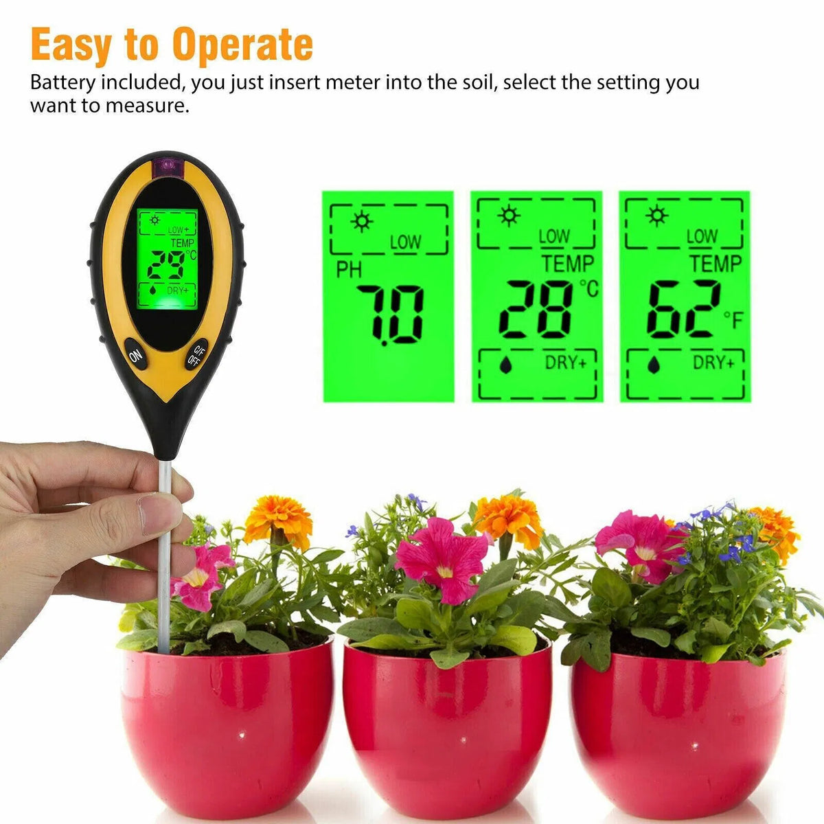 4 In 1 LCD Digital Soil Tester PH Water Temperature Sunlight Plant Test - view 6