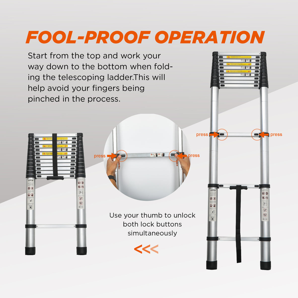 Telescoping Ladder 12.5FT, Telescopic Extension Ladder, Aluminum Alloy Folding Ladder Portable Multi-Purpose For Indoor - view 2