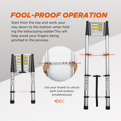 Telescoping Ladder 12.5FT, Telescopic Extension Ladder, Aluminum Alloy Folding Ladder Portable Multi-Purpose For Indoor - view 2