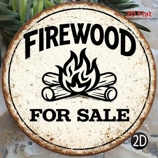1pc 8x8in 2D Flat Round Sign Vintage, "Firewood Decorative Plaque" For Home
