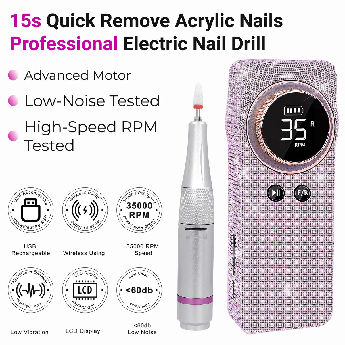Portable Electric Nail Drill 35000RPM Nails Milling Cutter Wireless Pedicure Grinder Rechargeable Nail Drilling Machine - view 7
