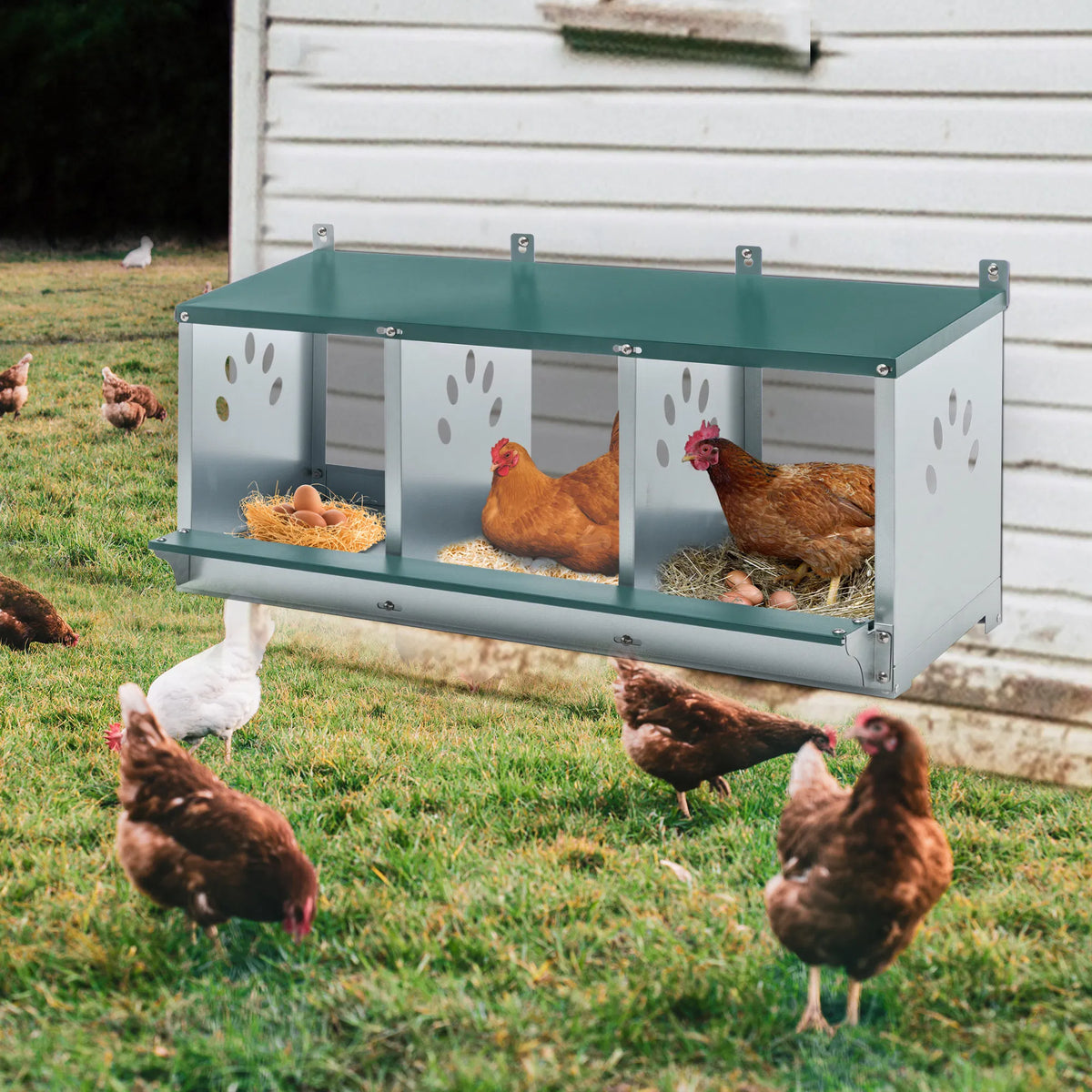 3 Room Metal Chicken Nesting Boxes 3 Compartment Egg Coop - view 3