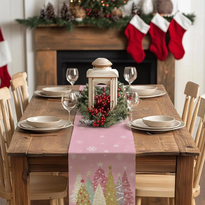 Christmas Table Runner 13x72 Inch, Xmas Trees Snowflakes Holiday Decorative Farmhouse Table Decoration For Kitchen - view 5