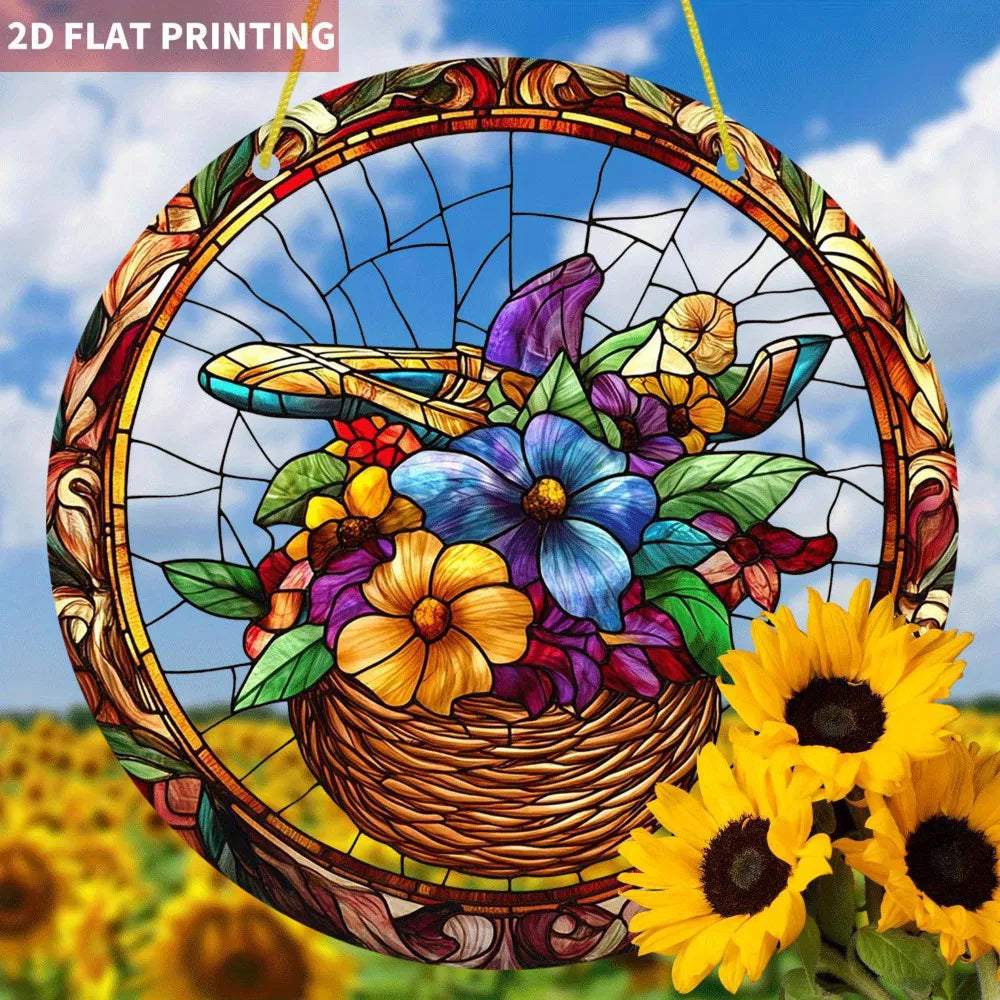 High Definition Printed Flower Basket Acrylic Hanging Ornament Transparent Home Garden Decor - view 7
