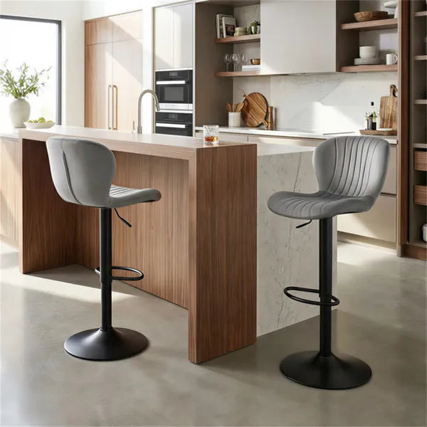 2-Pack Adjustable Height Bar Stools With 360° Swivel, Dutch Velvet Upholstered Bar Chai - Gray - view 2