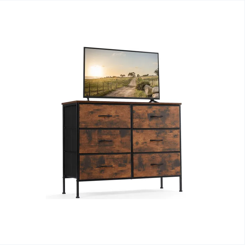 Dresser For Bedroom 6 Drawers Wide Fabric Storage Units Chest Of Drawers For Bedroom With Metal Frame And Wooden Top - view 5