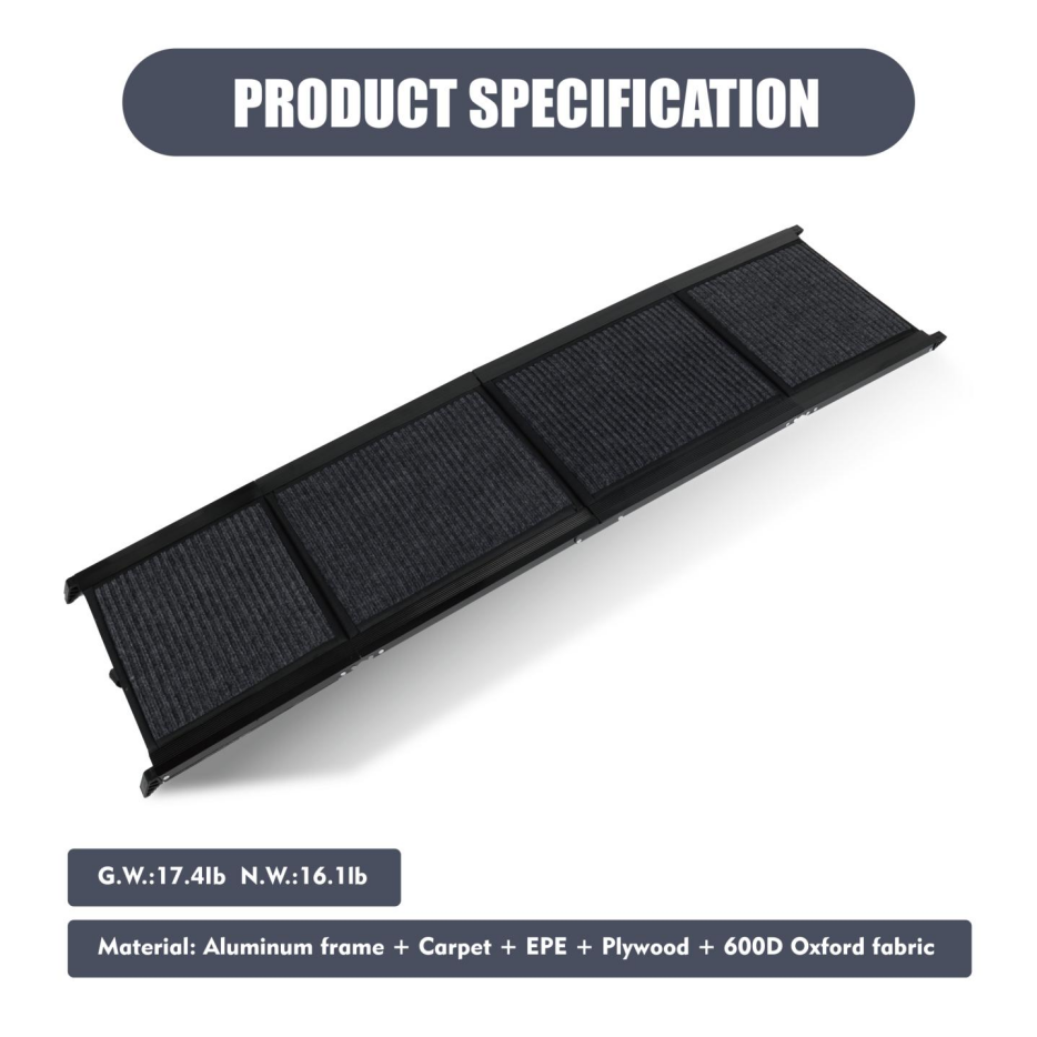 Dog Ramp For Car 65inchX17.2inch Large Folding Pet Stair Ramps For Truck, SUV, With Non-Slip Surface, Up To 250LBS - view 5