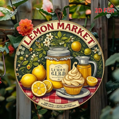 1pc Vintage Lemon Tin Sign 20x20cm, Tin Sign 20x20cm, 20x20cm, Retro Yellow Lemon Cupcake Metal Wall Art - view 5