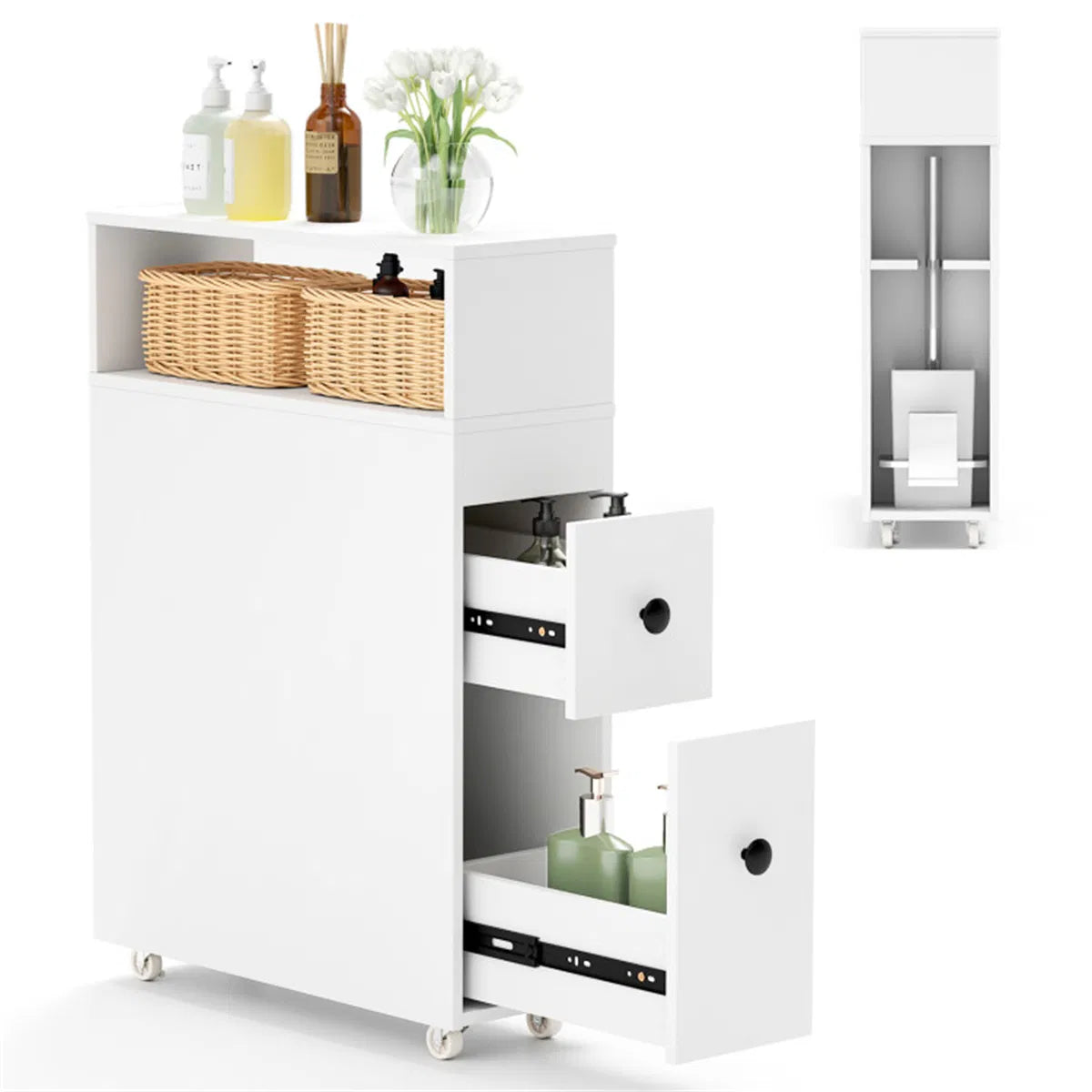 Slim White Bathroom Storage Cabinet (20" x7.5" x28.5") - Fits Tight Spaces (Tub-Toilet Gap) - view 2