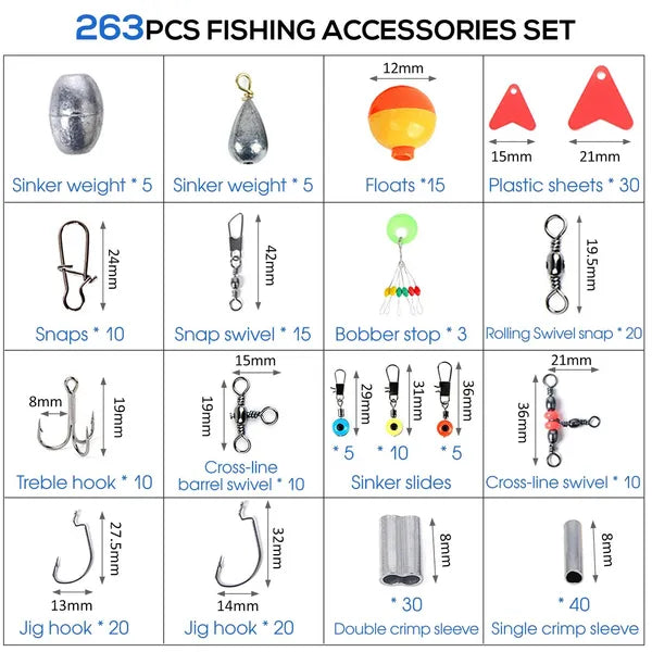 263pcs Outdoor Fishing Accessories Set With Tackle Box Including Plier Jig Hooks Sinker Weight Swivels Snaps Sinker - view 5