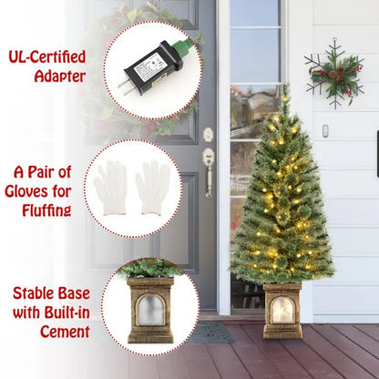 4 Feet Pre-Lit Potted Christmas Tree Pine Needles - view 5