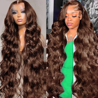 Chocolate Brown 13x4 Lace Front Wig Human Hair Color 4 Body Wave Density - view 2