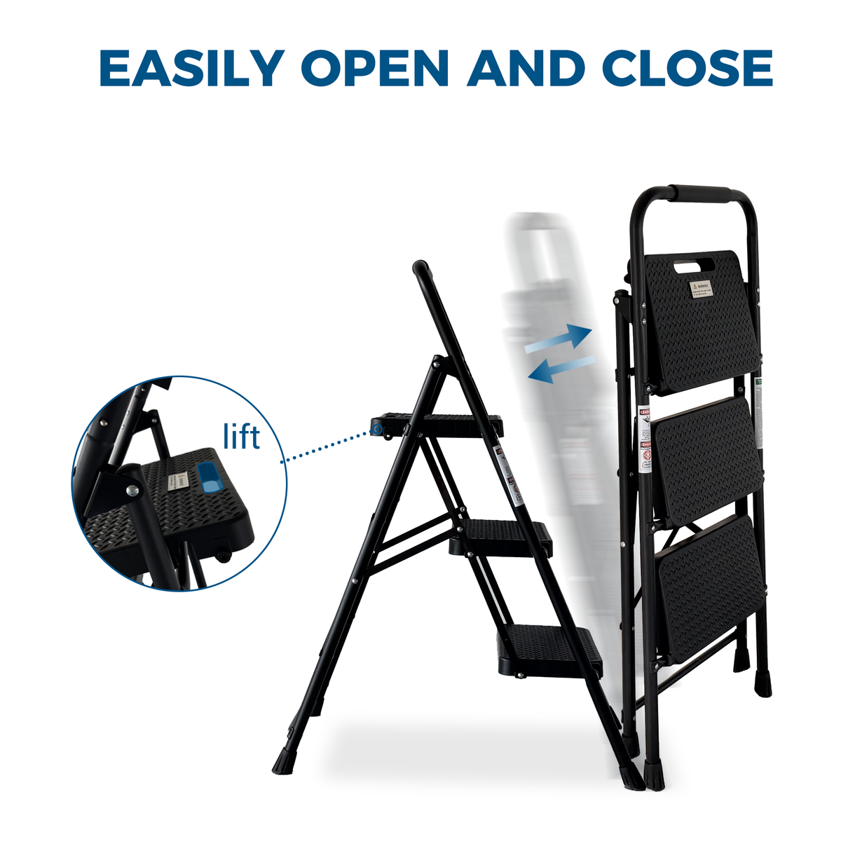 3 Step Ladder, Folding Step Stool With Wide Anti-Slip Pedal, Sturdy Steel Ladder, Lightweight, Portable Steel Step Stool - view 5