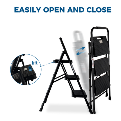 3 Step Ladder, Folding Step Stool With Wide Anti-Slip Pedal, Sturdy Steel Ladder, Lightweight, Portable Steel Step Stool - view 5