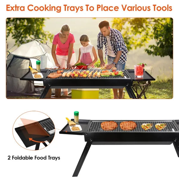 Folding Charcoal BBQ Grill Stainless Steel Grill With Shelf Net Easy Setup For Camping Picnic Outdoor Party Backyard - view 2
