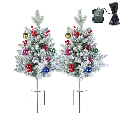 2Pcs Battery Powered Lighted Christmas Tree Urn Filler With Light Artificial Xmas Trees Light With Berries Balls LED - view 8