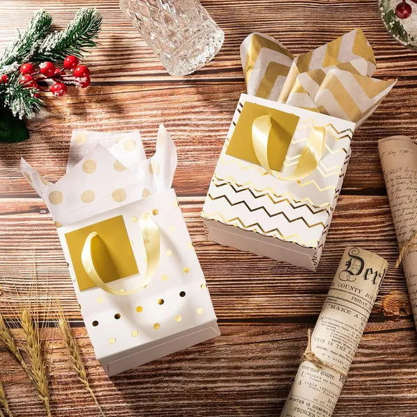 12 Pcs Small Gift Bags Mini Metallic Paper Bag Bulk Tiny With Handle Tissue Paper For Wrap Christmas Thanksgiving