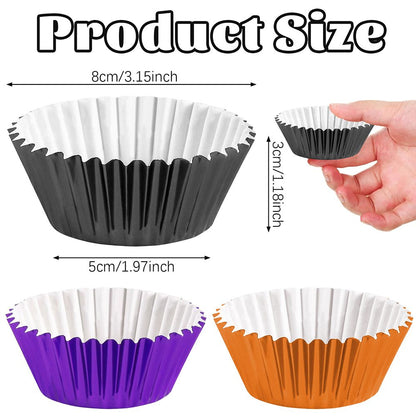 300 Pcs Halloween Foil Cupcake Liners Black Purple Orange Foil Metallic Cupcake Wrappers Halloween Party Standard - view 10
