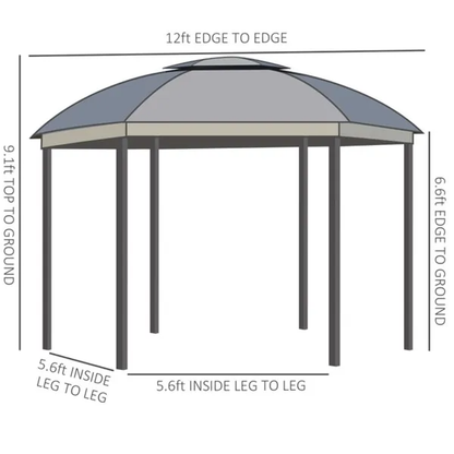 144x144 Inch Round Outdoor Gazebo, Patio Dome Gazebo Canopy Shelter With Double Roof, Netting Sidewalls And Curtains - view 2