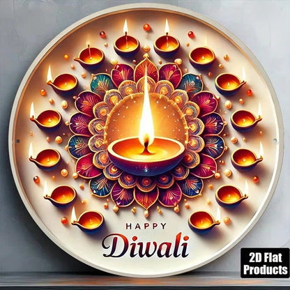1pc 8x8in 2D Flat Round Sign Vintage, "New Year Diwali" Decorative Plaque