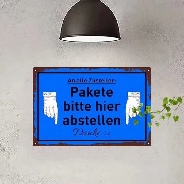 1pc Creative 2D Flat Directional Sign With German Text, Please Place Here Gesture Pattern Wall Decor - view 5