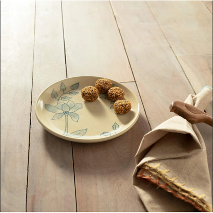 Off-White Round Ceramic Floral Print Side Plate Elegant Dining Accent For Any Table - view 2
