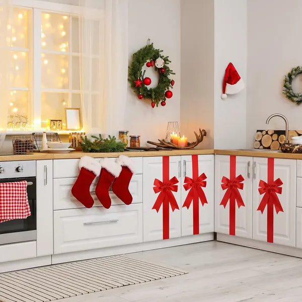 6 Pieces Christmas Door Cabinet Bows Large Christmas Red Ribbons Cabinet Door Bows For Christmas Festive Party Supplies - view 4