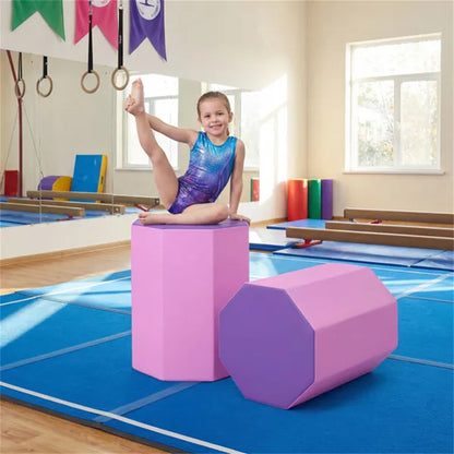 Octagon Tumbling Mat, Gymnastics Training Mat For Backbends Somersaults, Pink & Purple Artificial Leather Foam Mat - view 2
