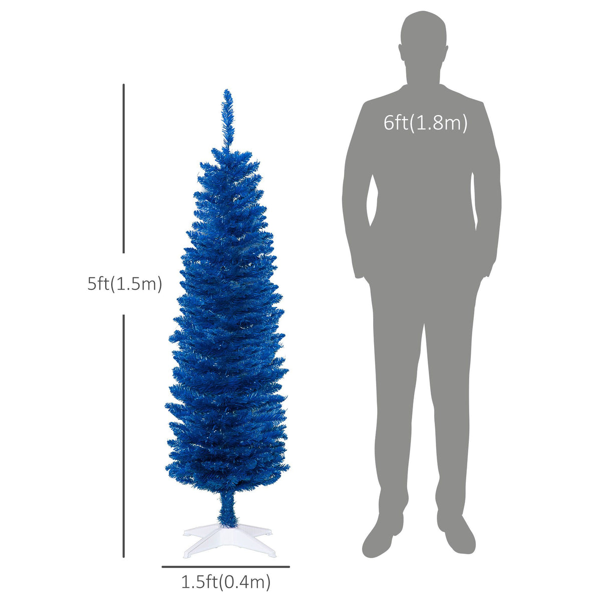 5ft Pencil Christmas Trees, Skinny Artificial Christmas Tree For Xmas Holiday Decor, Deep Blue - view 2