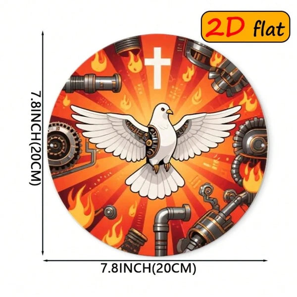 1pc 7.87x7.87in Round Aluminum Sign With White, 7.87x7.87in, Aluminum Sign With White Dove & Mechanical Elements - view 4