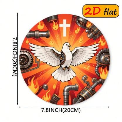 1pc 7.87x7.87in Round Aluminum Sign With White, 7.87x7.87in, Aluminum Sign With White Dove & Mechanical Elements - view 4