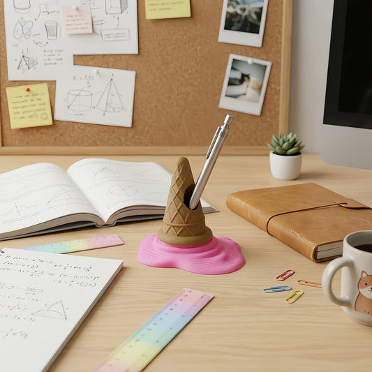 Melting Ice Cream Cone Pen Holder, Creative 3D Printed Desktop Pencil Organizer, Cute Office Desk Decor - view 2