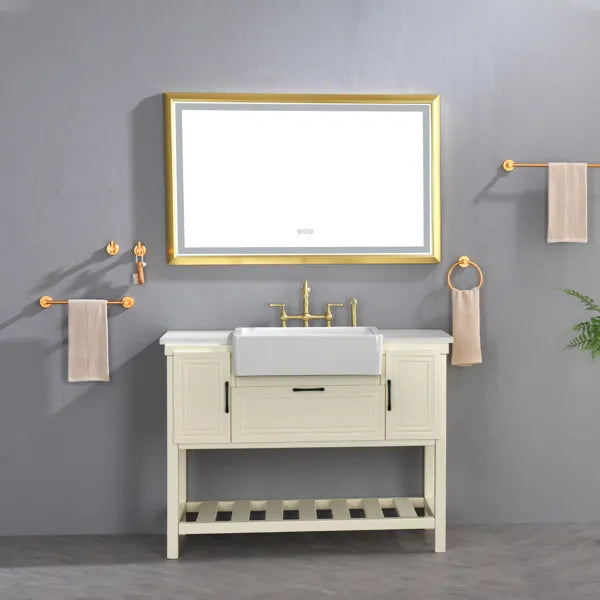 48x30 Inch LED Frontlit Bathroom Mirror with Metal Frame, Wall Mounted Vanity Mirror with Smart Touch Button, Anti-Fog - view 5