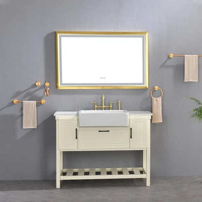 48x30 Inch LED Frontlit Bathroom Mirror with Metal Frame, Wall Mounted Vanity Mirror with Smart Touch Button, Anti-Fog - view 5