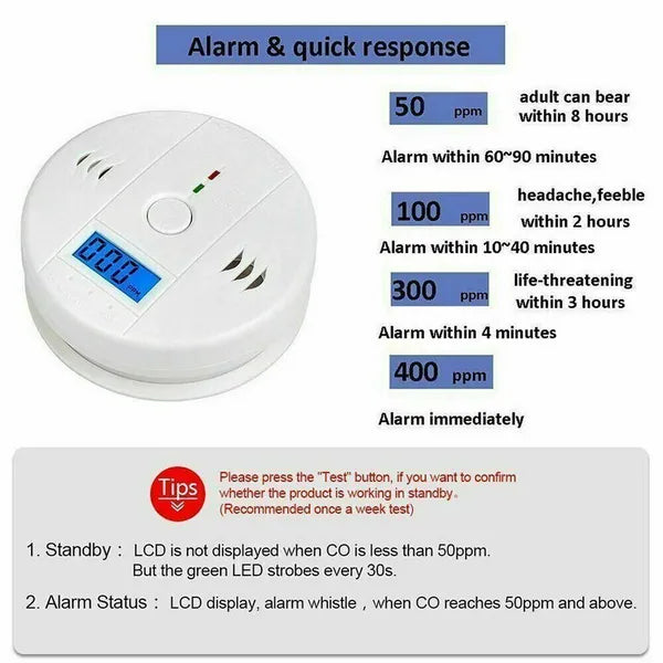 CO Detector Alarm LCD Combination CO Carbon Monoxide Gas Battery Warning Home - view 4