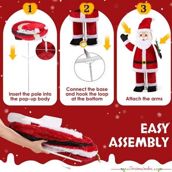 6FT Lighted Santa Christmas Yard Decorations, Pre-lit Pull Up Santa Waving Hand With 180 LED Warm White Lights - view 9