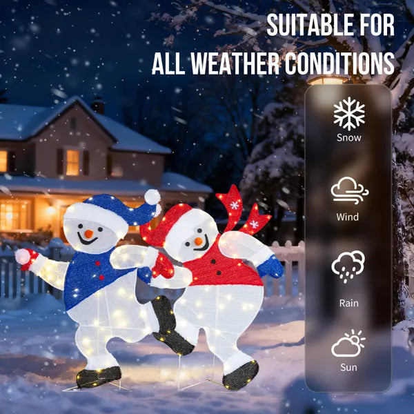 Set Of 2 Lighted Running Snowman Christmas Decorations, Pre-lit 2D Holiday Decor With 120 Warm White LED Lights - view 3