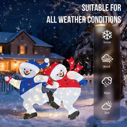 Set Of 2 Lighted Running Snowman Christmas Decorations, Pre-lit 2D Holiday Decor With 120 Warm White LED Lights - view 3