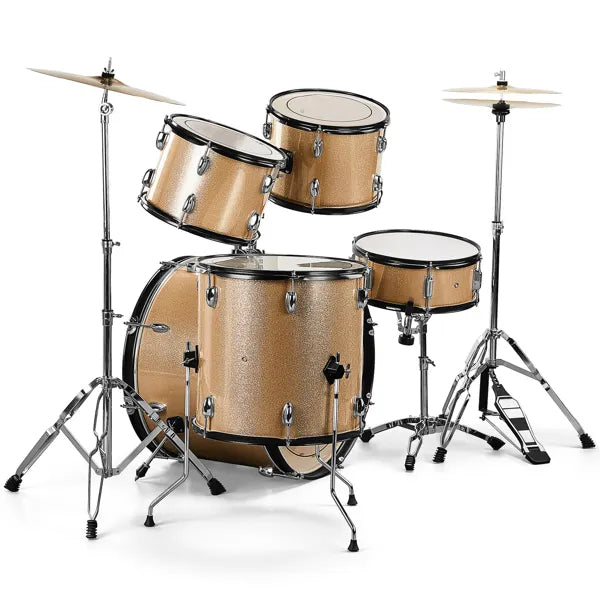 Full Size AdultDrum Set 5-Piece Champagne With Bass Drum, Two Tom Drum, Snare Drum, Floor Tom, Stool, Drum Pedal, Sticks - view 5