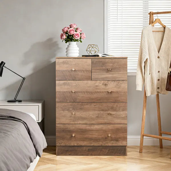 Gray Particleboard With Linen-textured Melamine Finish, 66 x 40 x 91cm, 3+2 Drawers