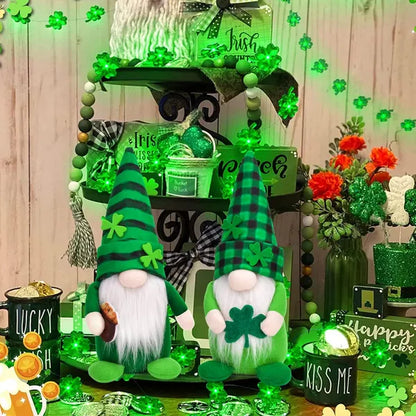 St Patricks Day Gnomes Decorations, 2 Pack Gnomes Plush Lucky Green Shamrock Home Table Decor Ornaments For Irish Saint