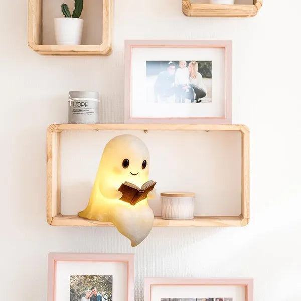 Cute Ghost Reading Book Lamp Halloween Gifts Light Up Ghost Statue Night Light Ghost Warm Lighted Indoor Figurine House - view 4