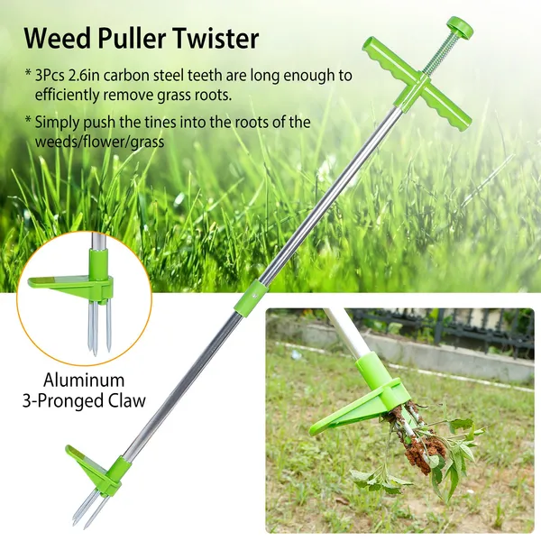 Weed Puller Twister Stand Up Root Removal Hand Tool 3 Claws Aluminum - view 2